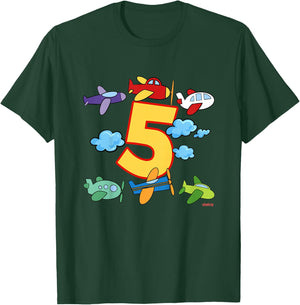 5th Birthday Boys Airplane Pilot 5 Years Birthday T-Shirt - T-Shirt | Forest