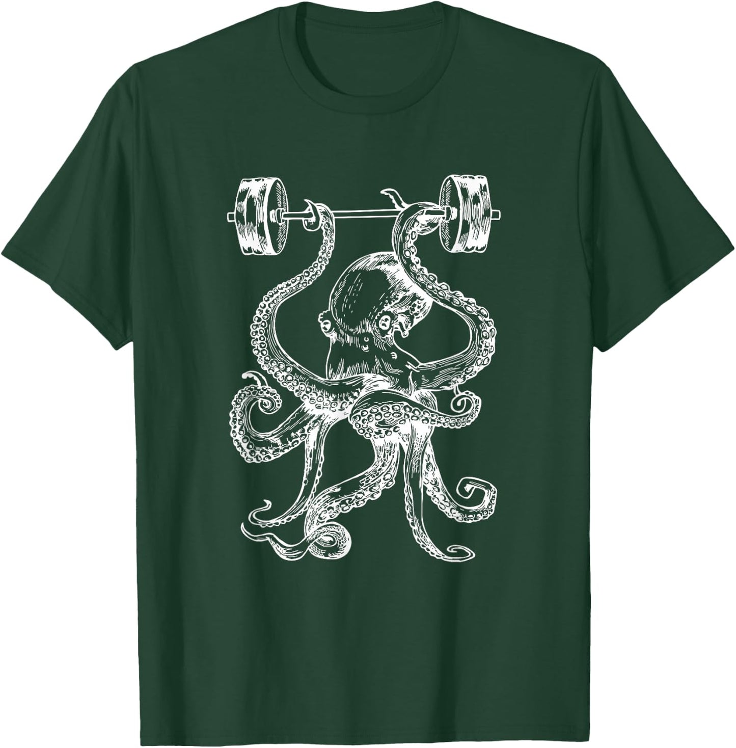 Octopus Weight Lifting Barbells Funny Fitness Gym Workout T-Shirt - T-Shirt | Forest
