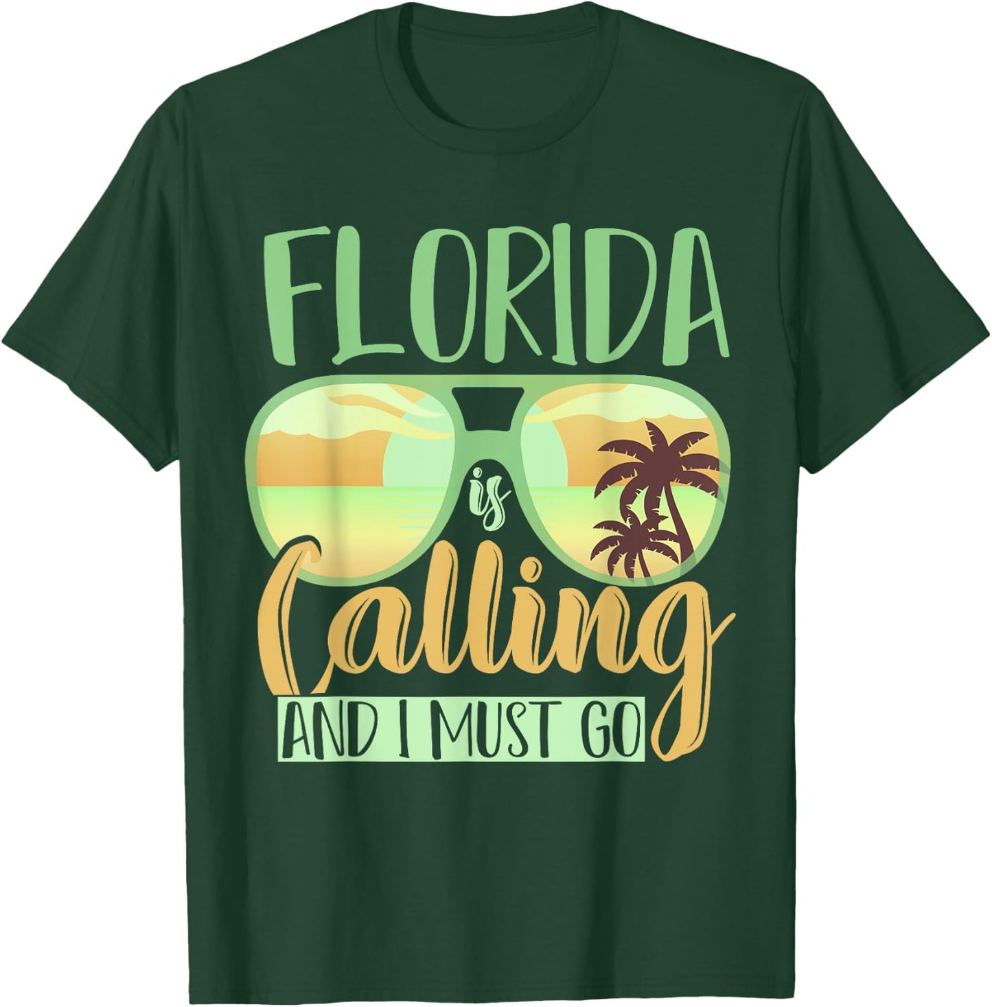 Florida Is Calling And I Must Go Funny Summer Vibes Florida Men Women Kids T-Shirt - T-Shirt | Forest