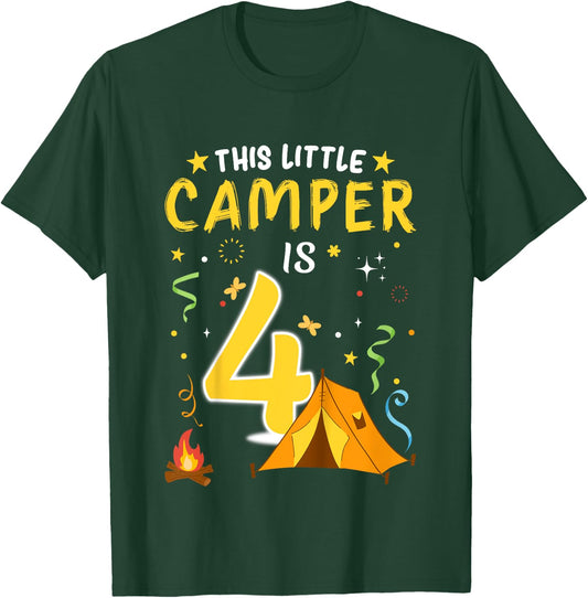 Kids 4 Year Old Camper Kids 4th Birthday Camping Costume T-Shirt - T-Shirt | Forest