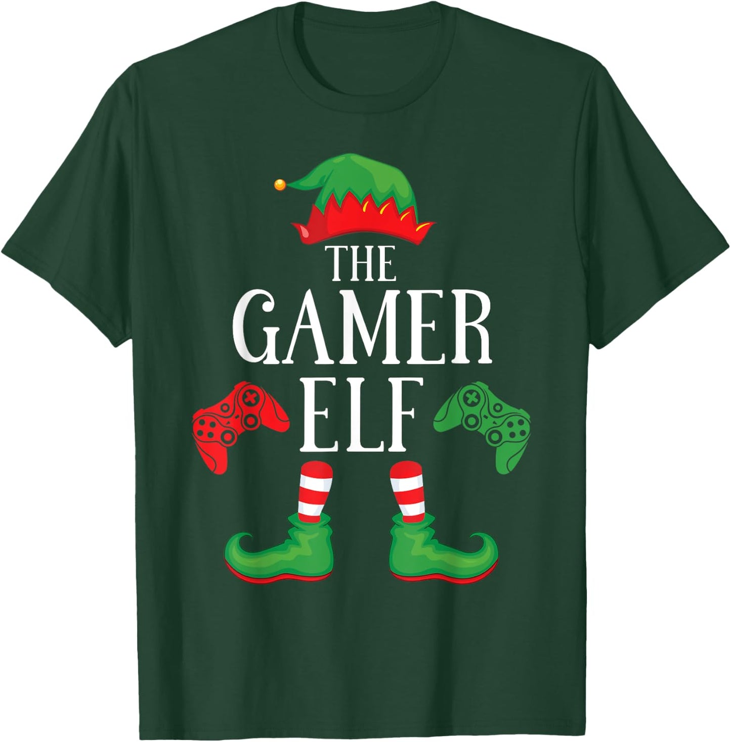 Gamer Elf Matching Group Xmas Gaming Funny Family Christmas T-Shirt - T-Shirt | Forest