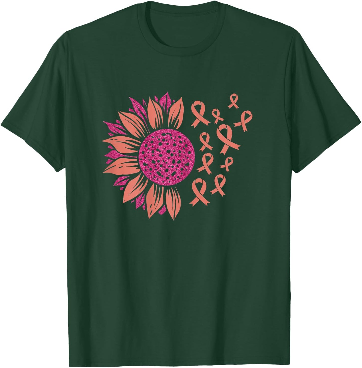 Sunflower Pink Breast Cancer Awareness Month Ribbon Women T-Shirt - T-Shirt | Forest