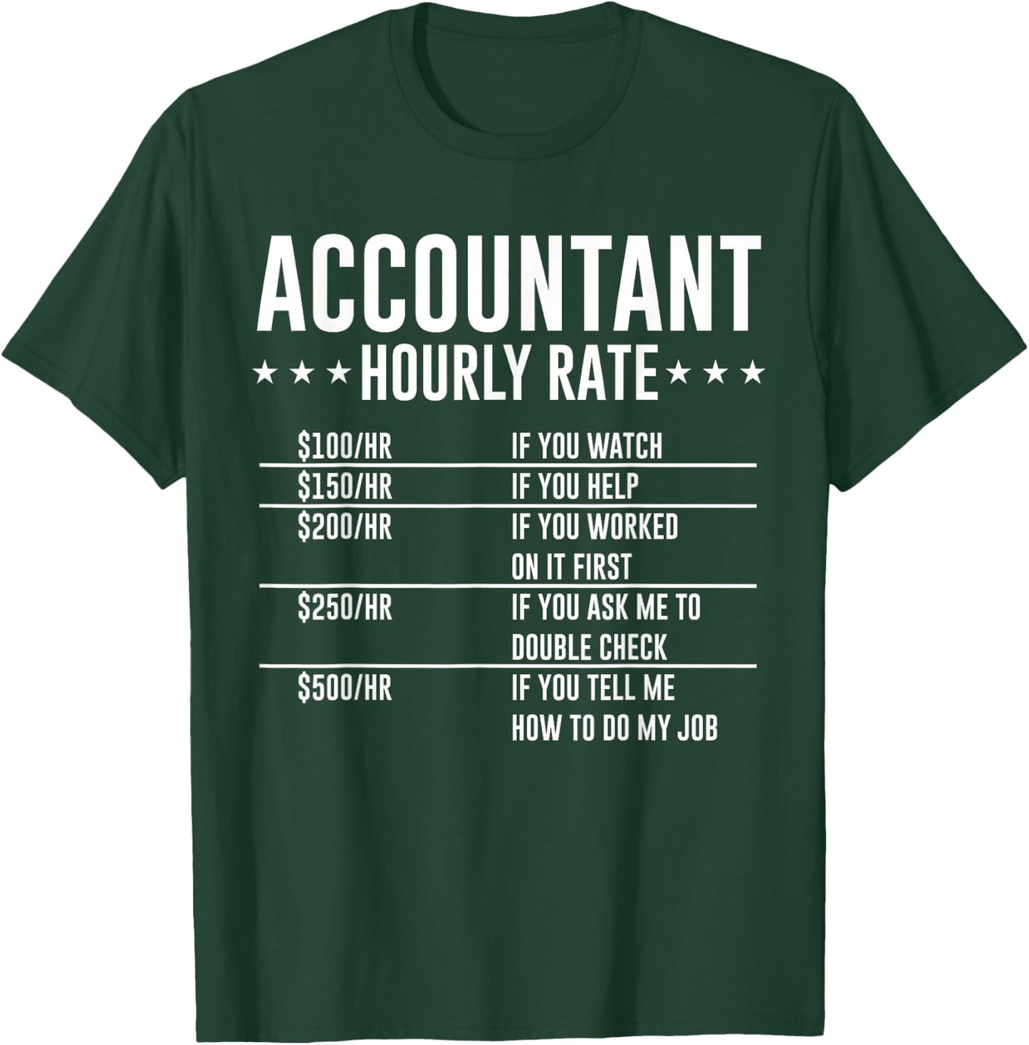 Accountant Hourly Rate Funny Accounting CPA Humor Birthday T-Shirt - T-Shirt | Forest