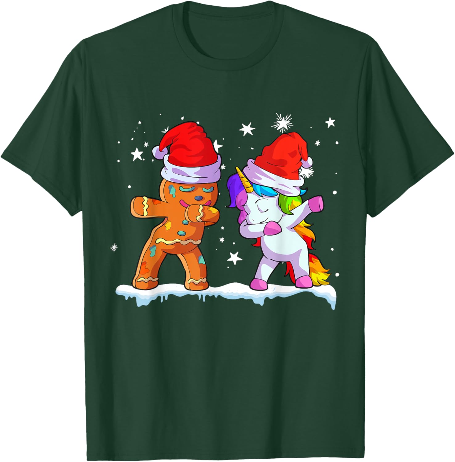 Unicorn Christmas Shirt Girl Women Santa Hat Gingerbread Man T-Shirt - T-Shirt | Forest