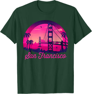 San Francisco Vintage California Skyline Bridge T-Shirt - T-Shirt | Forest