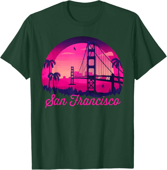San Francisco Vintage California Skyline Bridge T-Shirt - T-Shirt | Forest