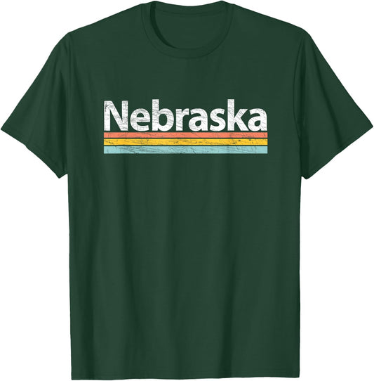 Nebraska - Vintage / Worn Design - Retro Stripes Classic T-Shirt - T-Shirt | Forest