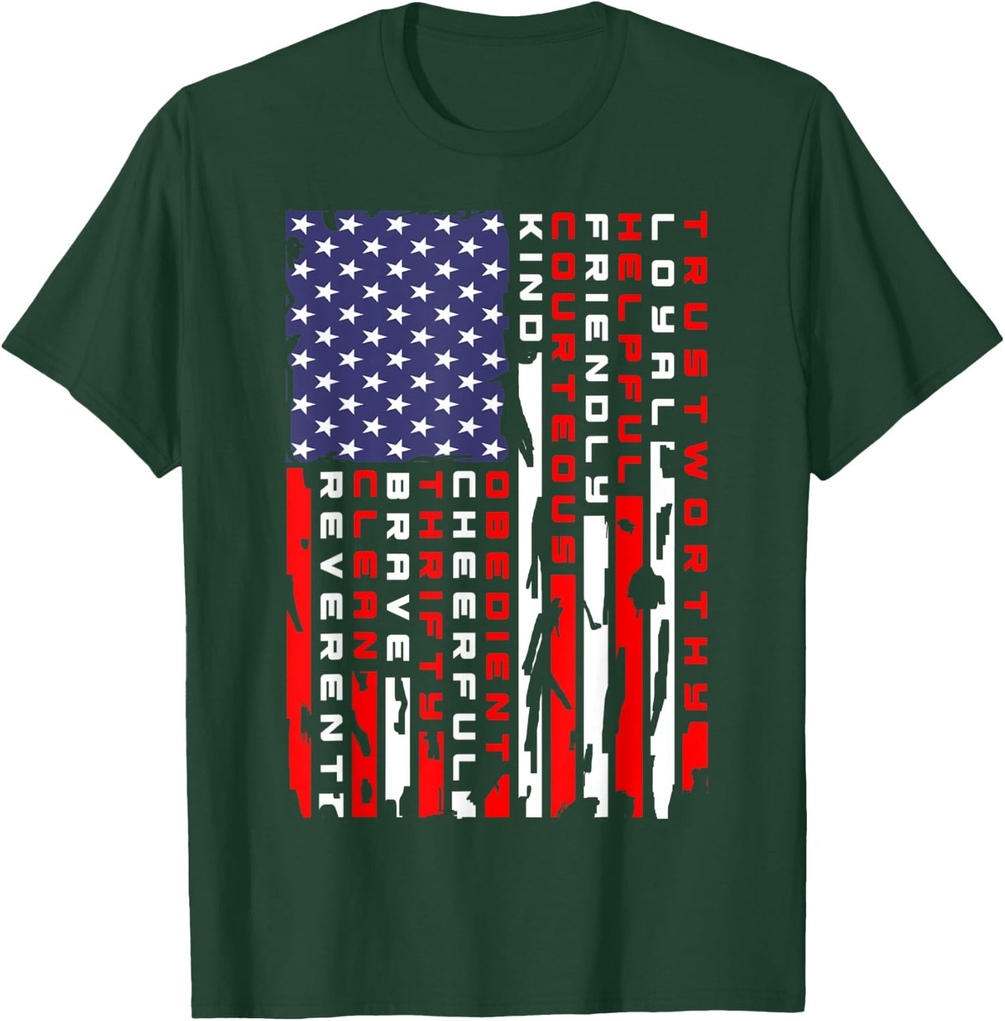 Vintage American Flag Scouting Law T-Shirt - T-Shirt | Forest