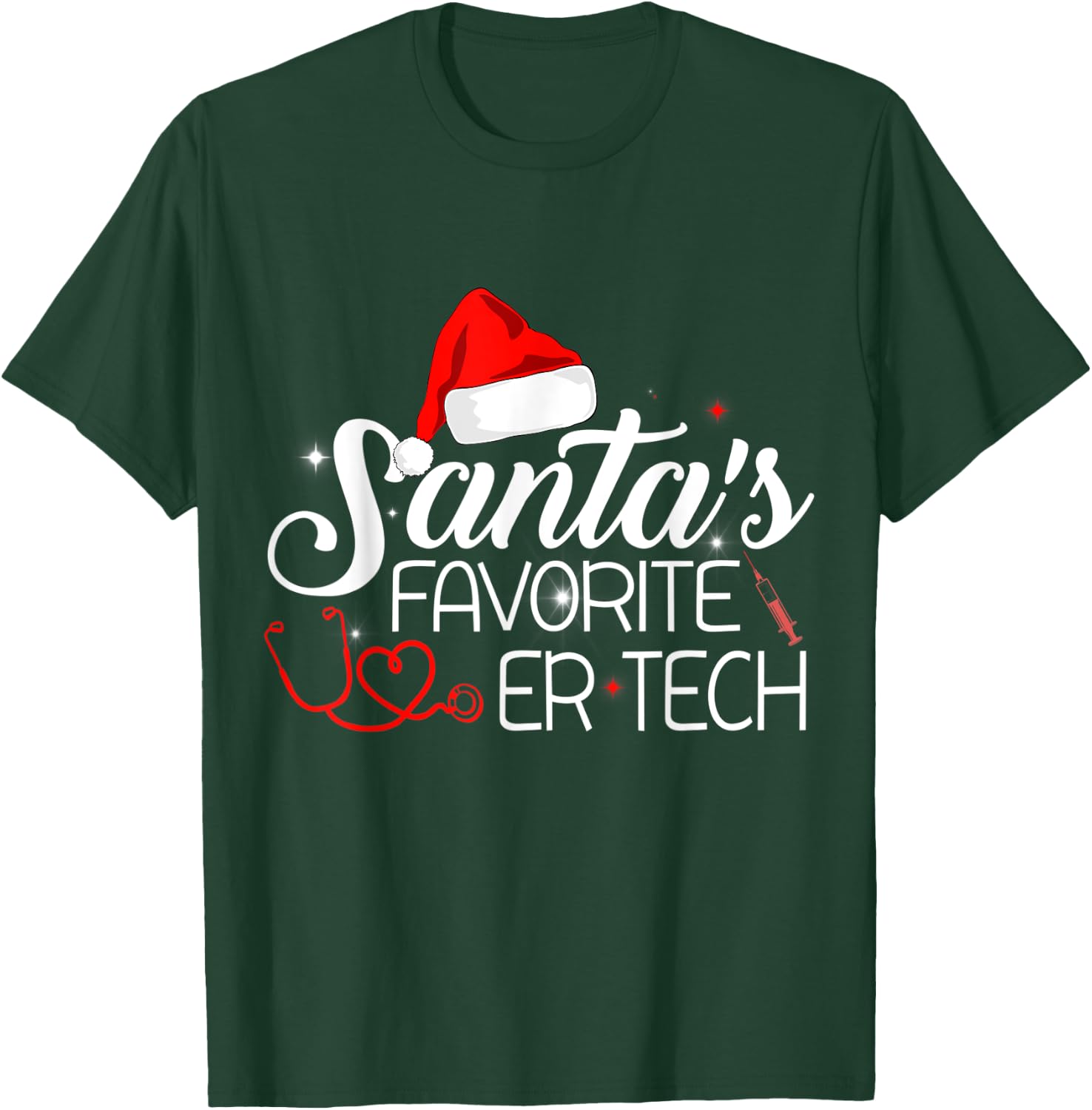 Nurse Christmas Technician Xmas Santa's Favorite ER Tech T-Shirt - T-Shirt | Forest