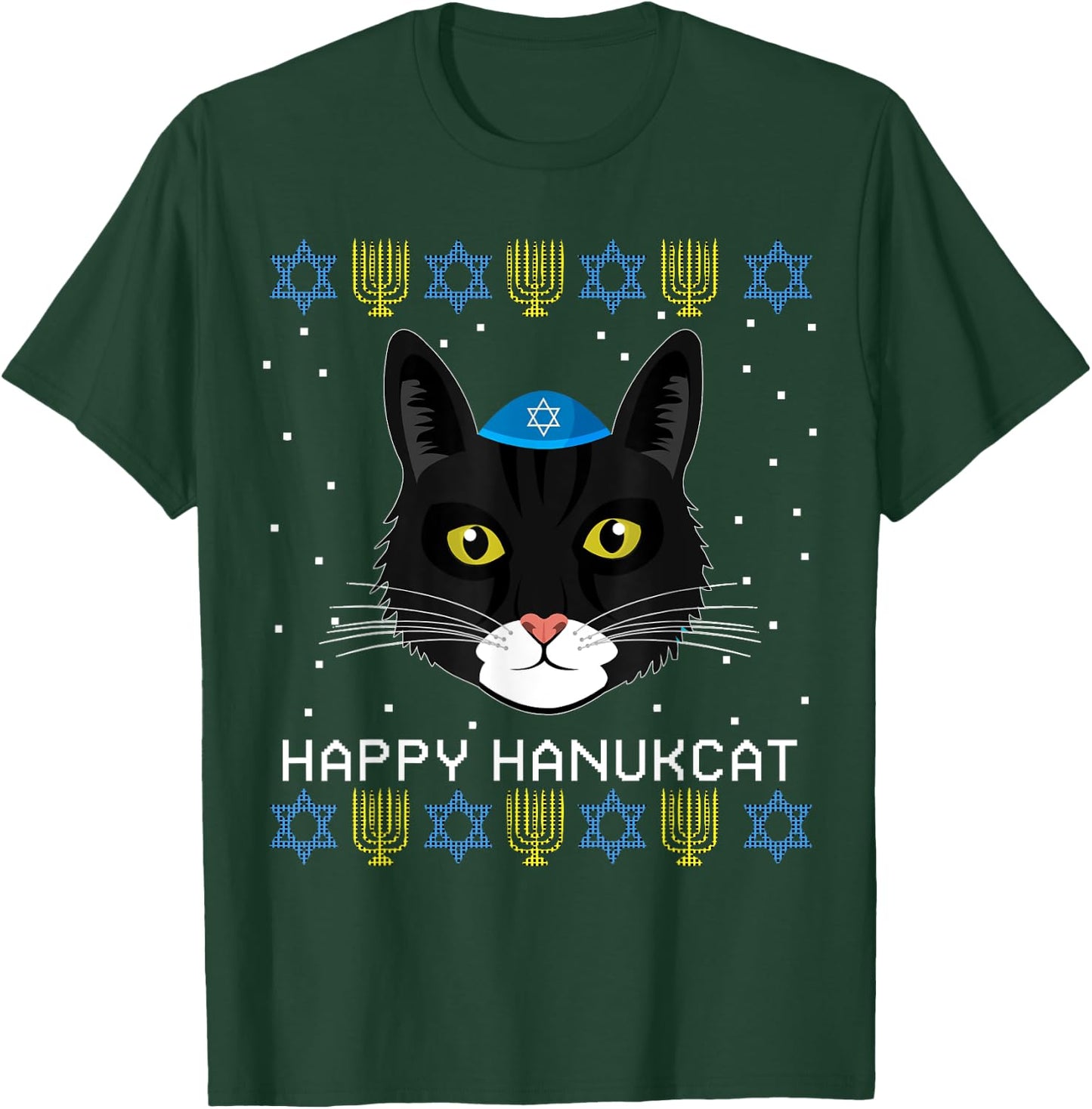 Happy Hanukcat Ugly Hanukkah Sweater Cat Chanukah Jewish Women T-Shirt - T-Shirt | Forest