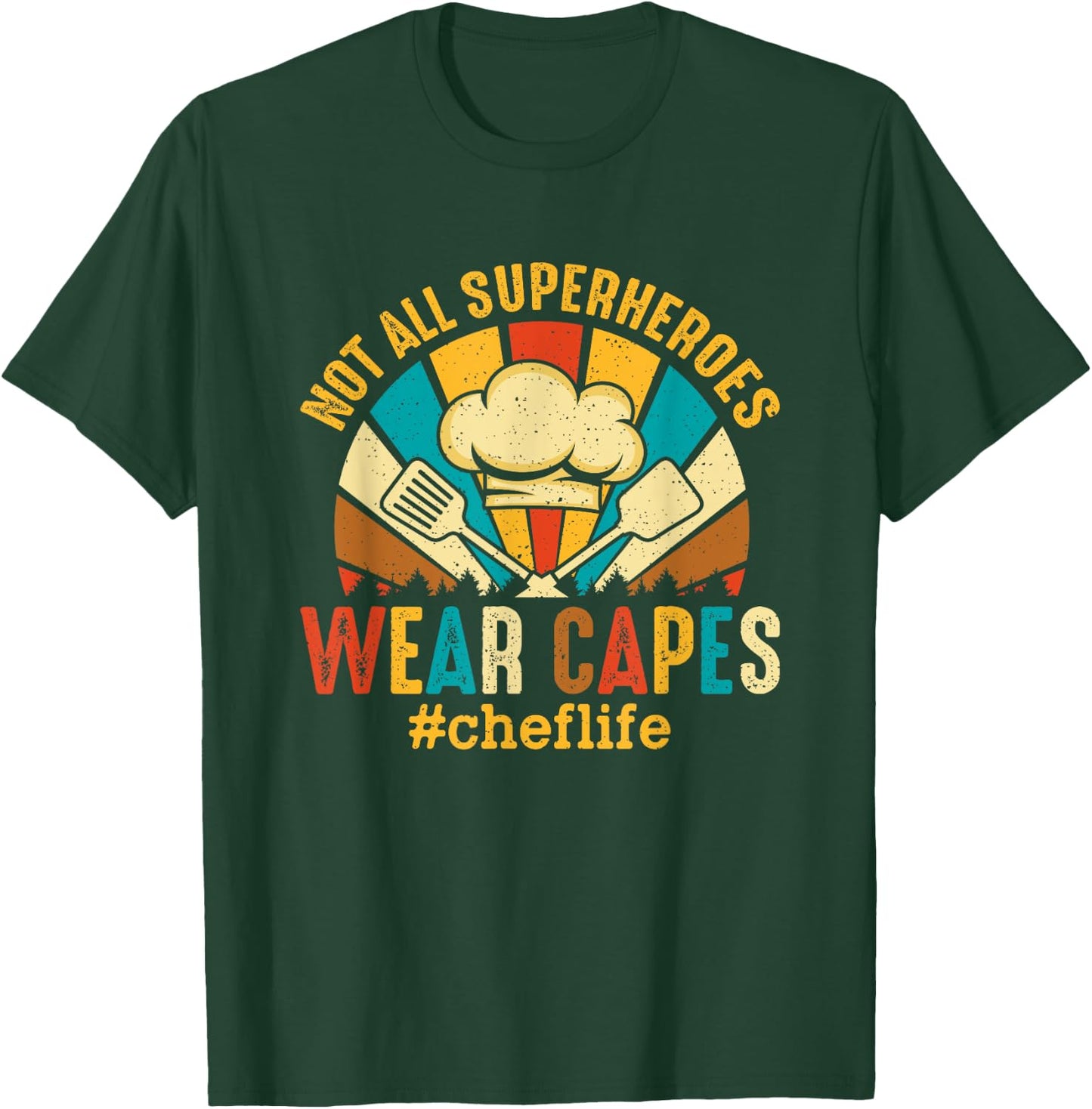 Retro Vintage Chef Superhero Cook Culinary Cuisine Head Chef T-Shirt - T-Shirt | Forest