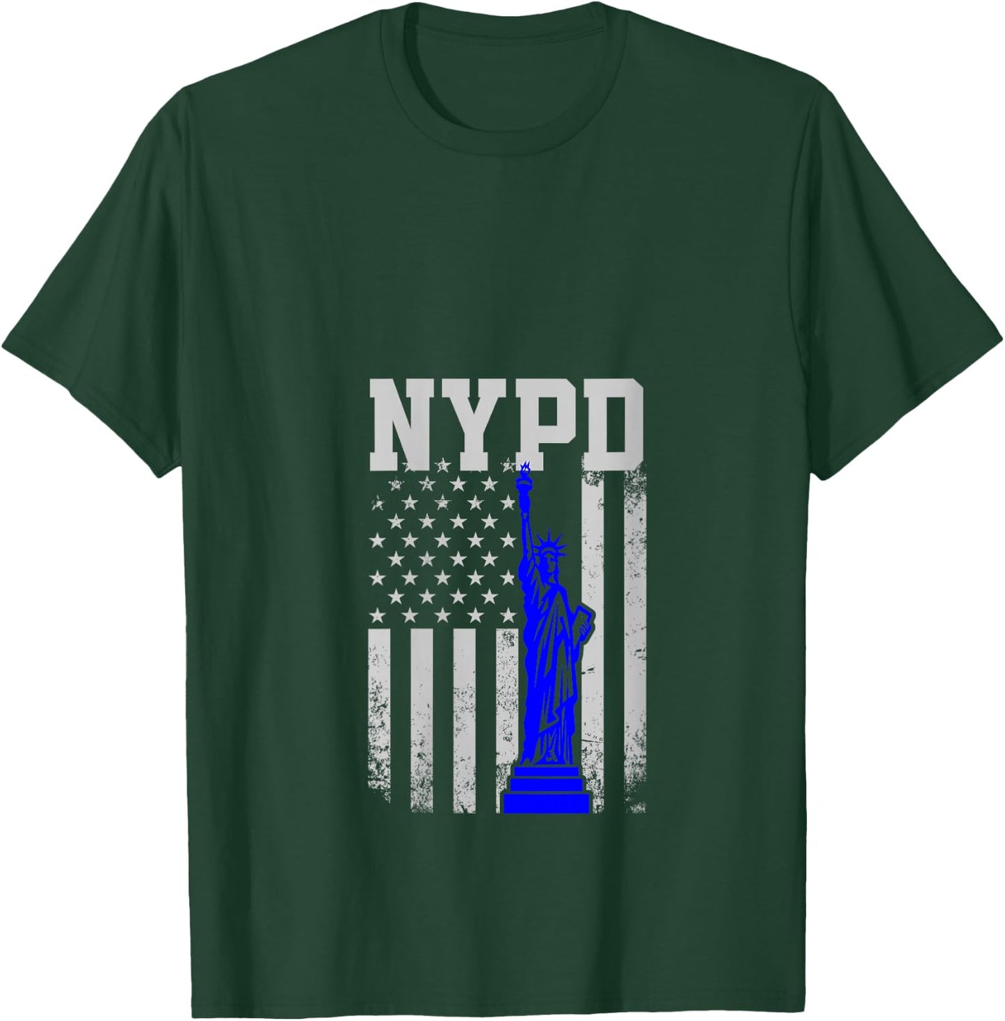NYPD New York Police Department Statue Of Liberty Distressed V-Neck T-Shirt - T-Shirt | Forest