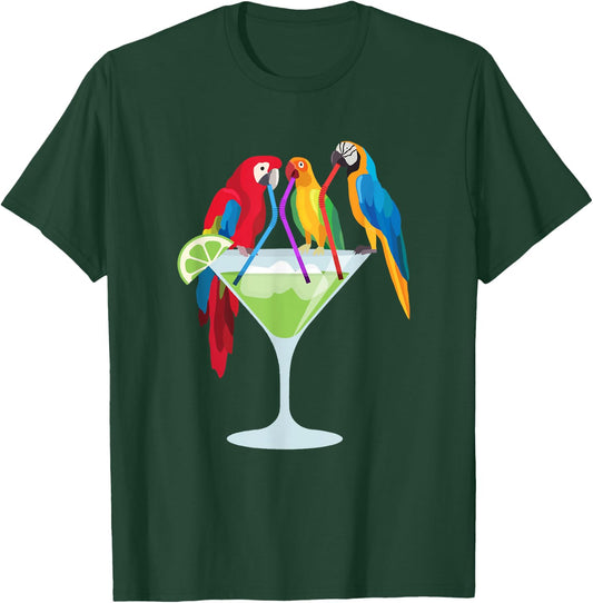 Parrots Drinking Margarita Tropical Vacation Hawaiian Birds T-Shirt - T-Shirt | Forest
