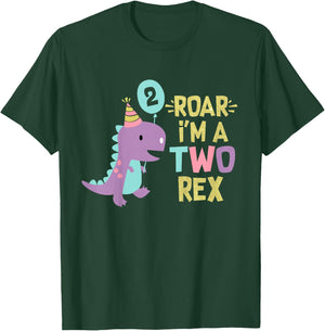 Two Rex 2nd Birthday Girls Cute Second Dinosaur 2 Year Old T-Shirt - T-Shirt | Forest