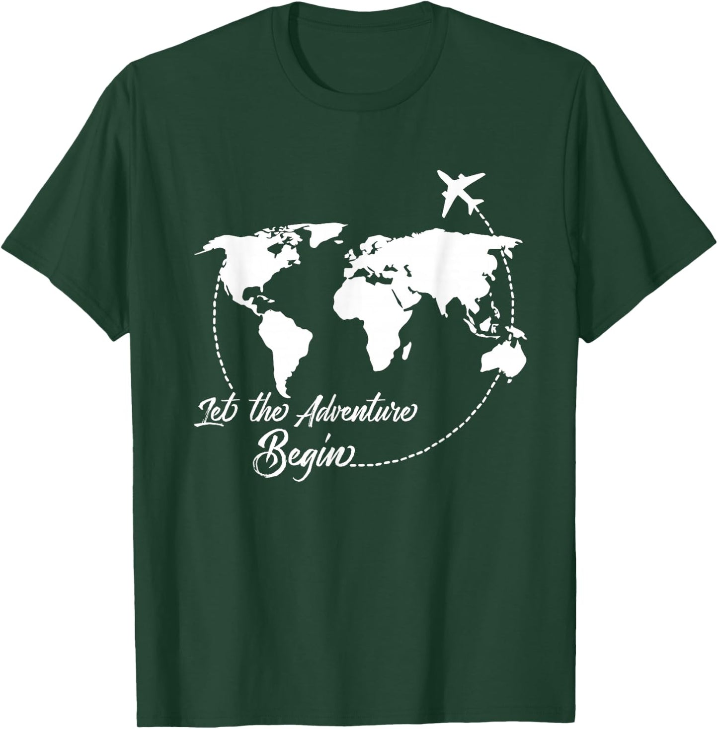 Let The Adventure Begin World Map Travel Vacations Airplane T-Shirt - T-Shirt | Forest