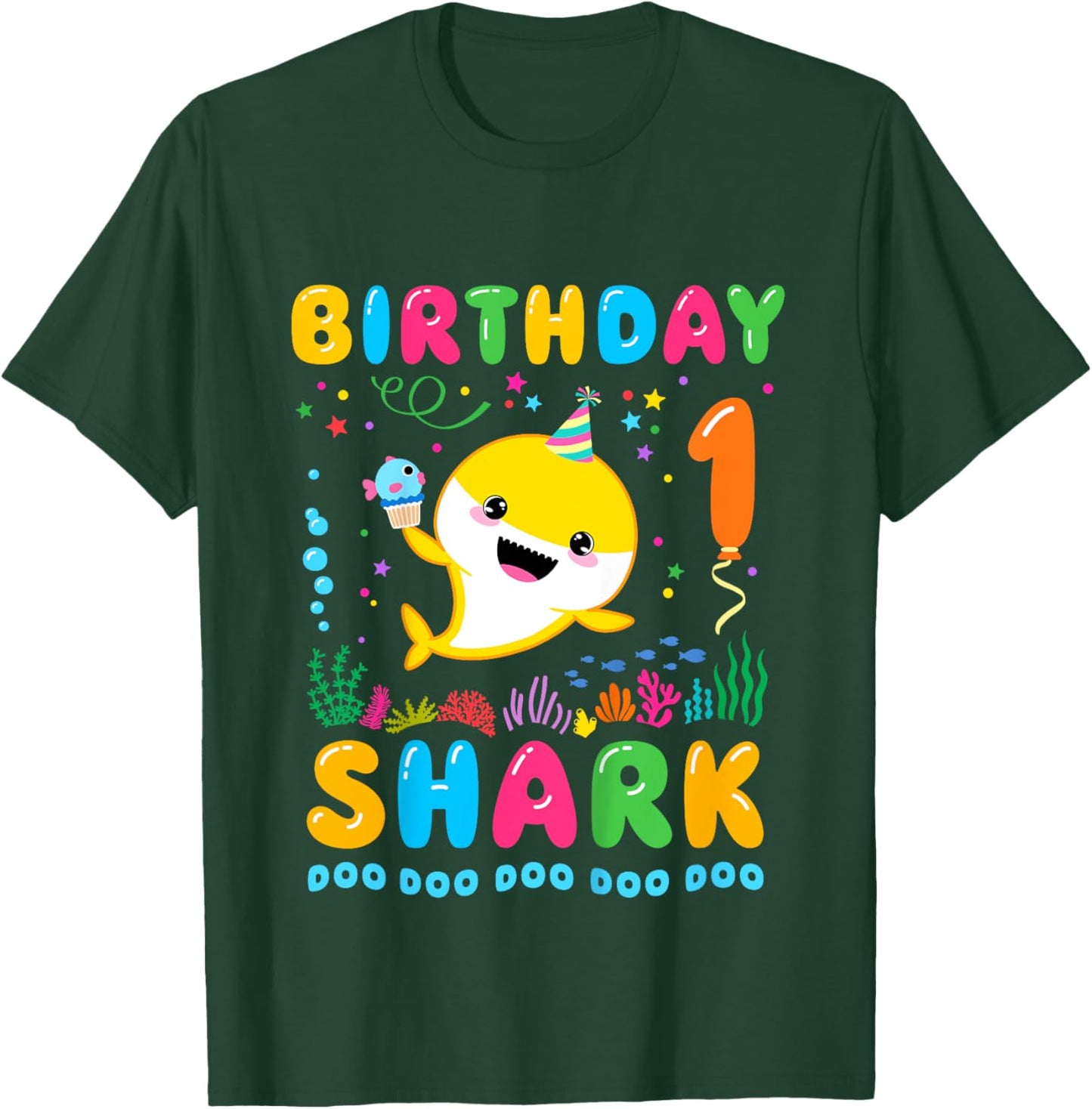Birthday Shark 1 Year Old Boy or Girl 1st Day Kawaii T-Shirt - T-Shirt | Forest