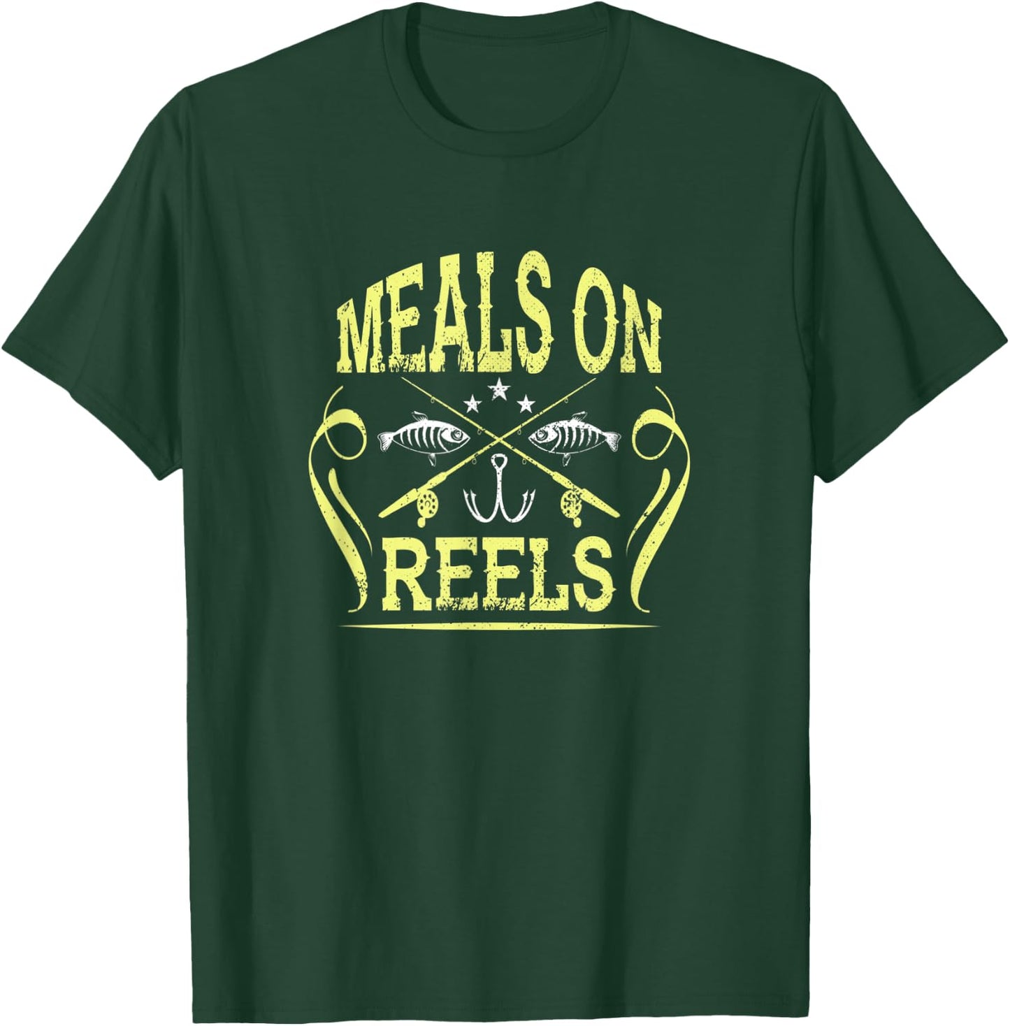 Meals On Reels Funny Fishing Vintage T-Shirt - T-Shirt | Forest