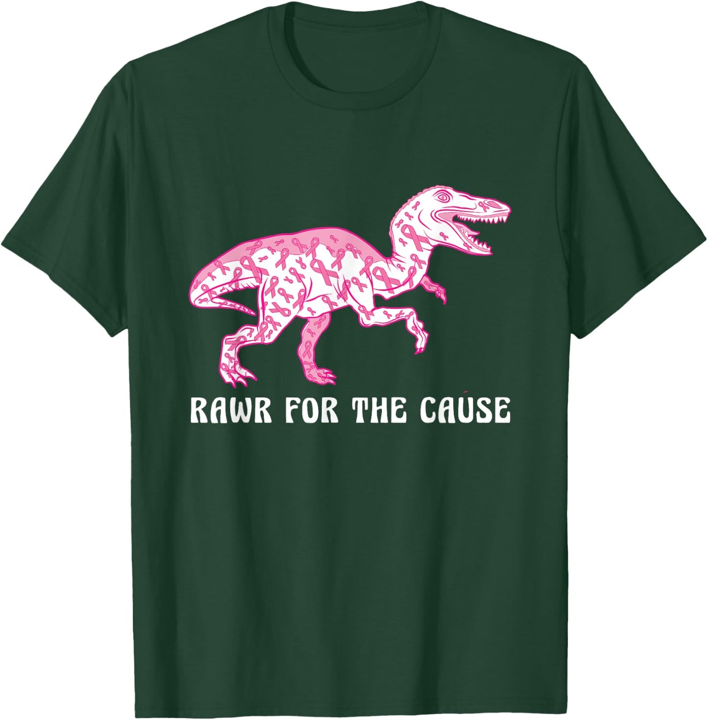 Dinosaur Pink Ribbon Breast Cancer Awareness Month Warrior T-Shirt - T-Shirt | Forest
