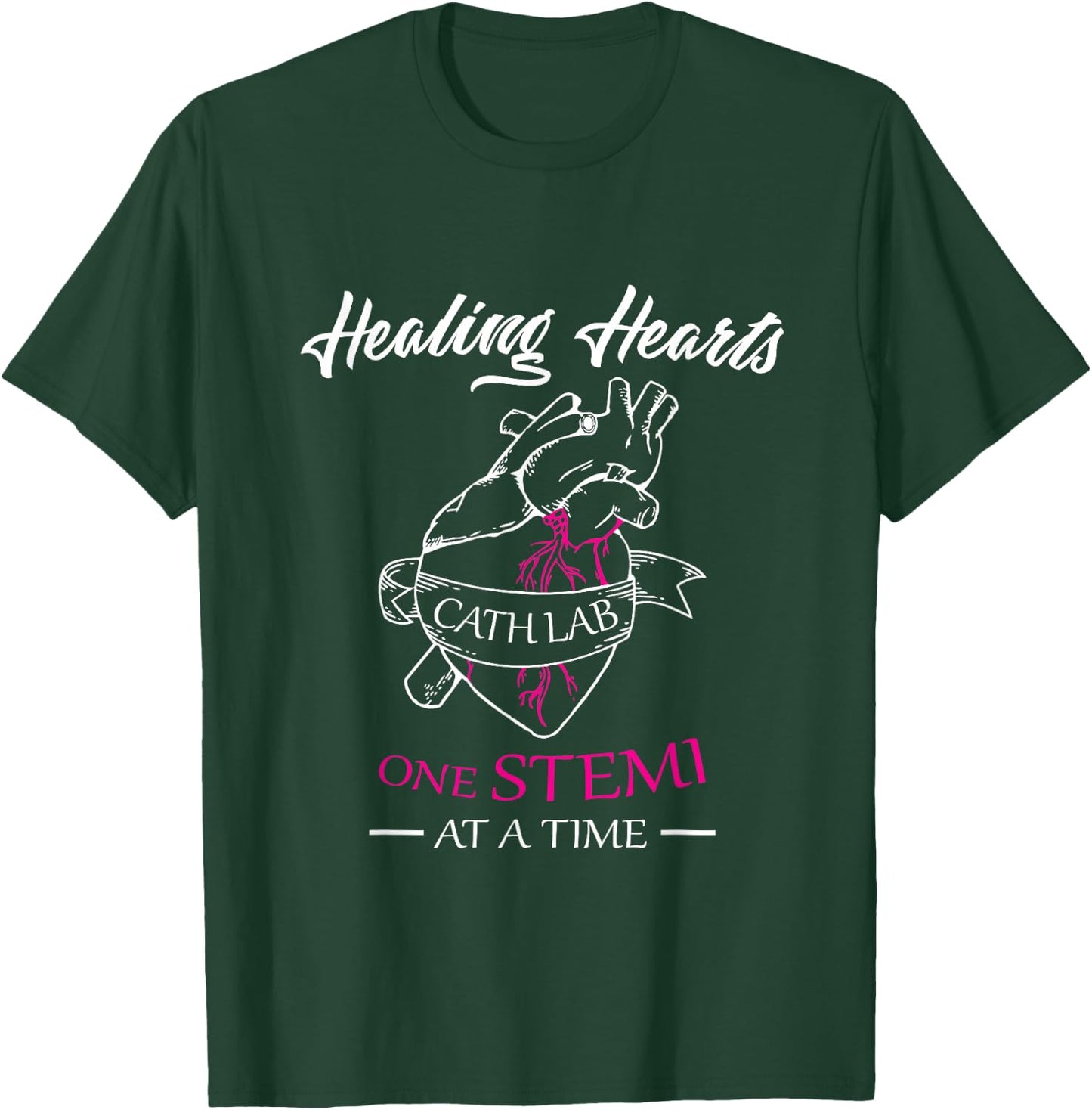 Cath Lab Nurse Gift, Nurse Stemi Cardiac Care Healing Heart T-Shirt - T-Shirt | Forest