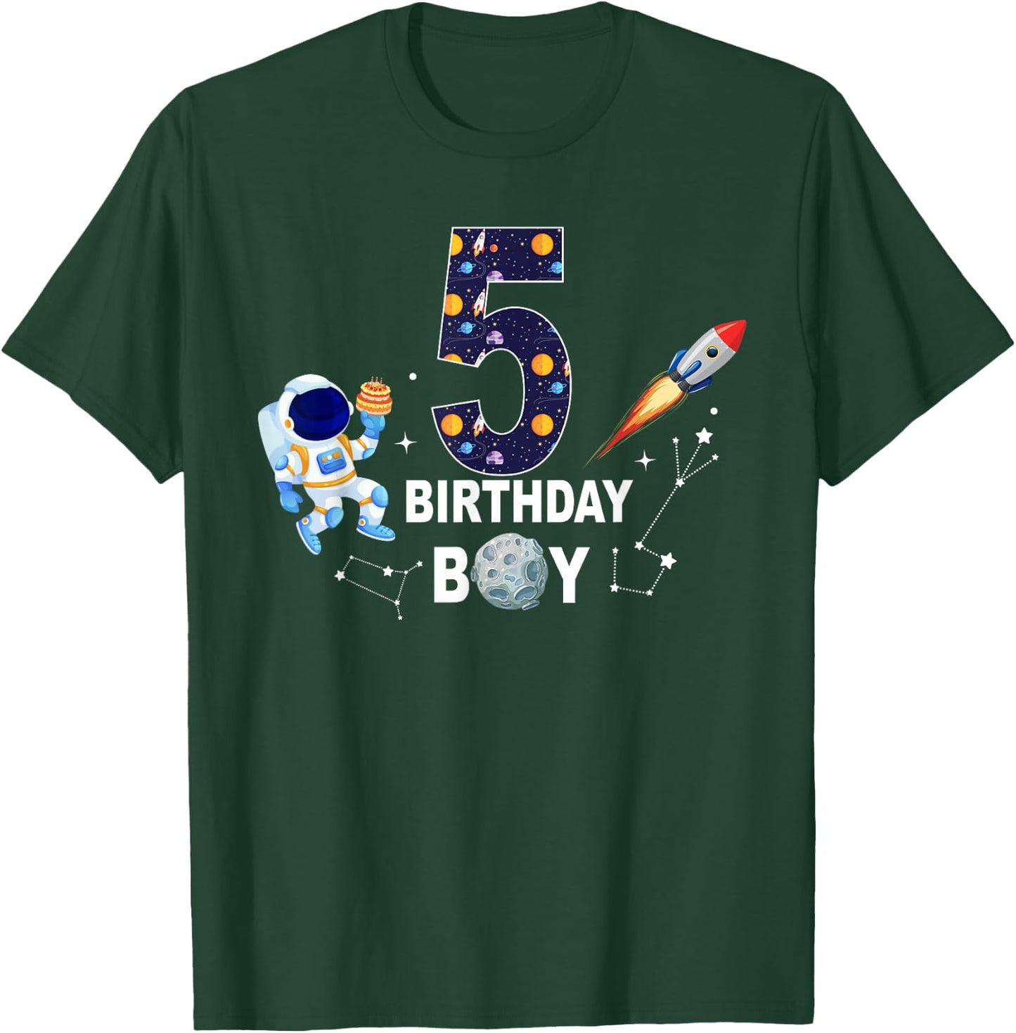 5 Years Old Birthday Boy Space Astronaut 5th Birthday T-Shirt - T-Shirt | Forest