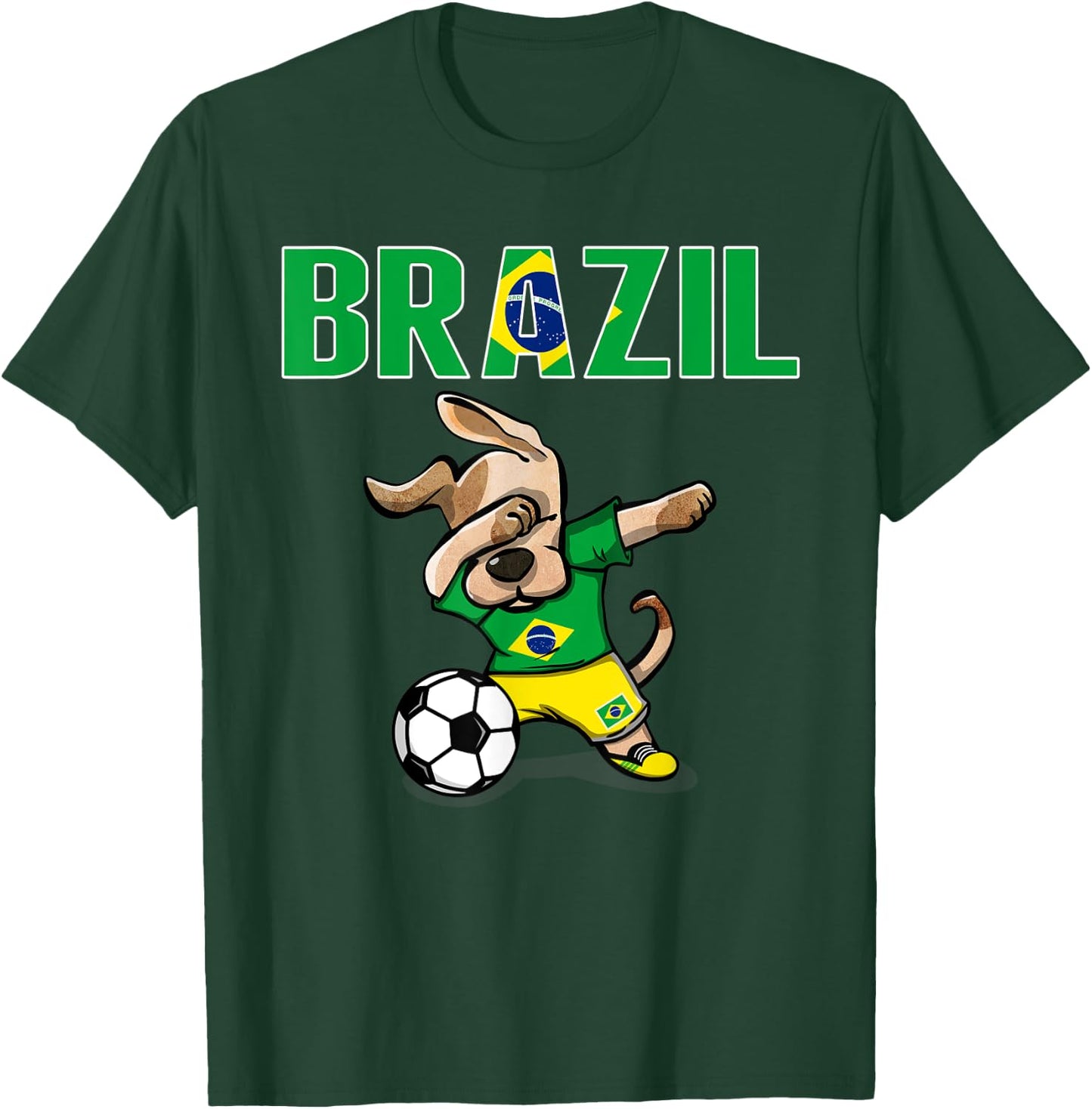 Dabbing Dog Brazil Soccer Fan Jersey Brazilian Flag Football Men Women Kids T-Shirt - T-Shirt | Forest