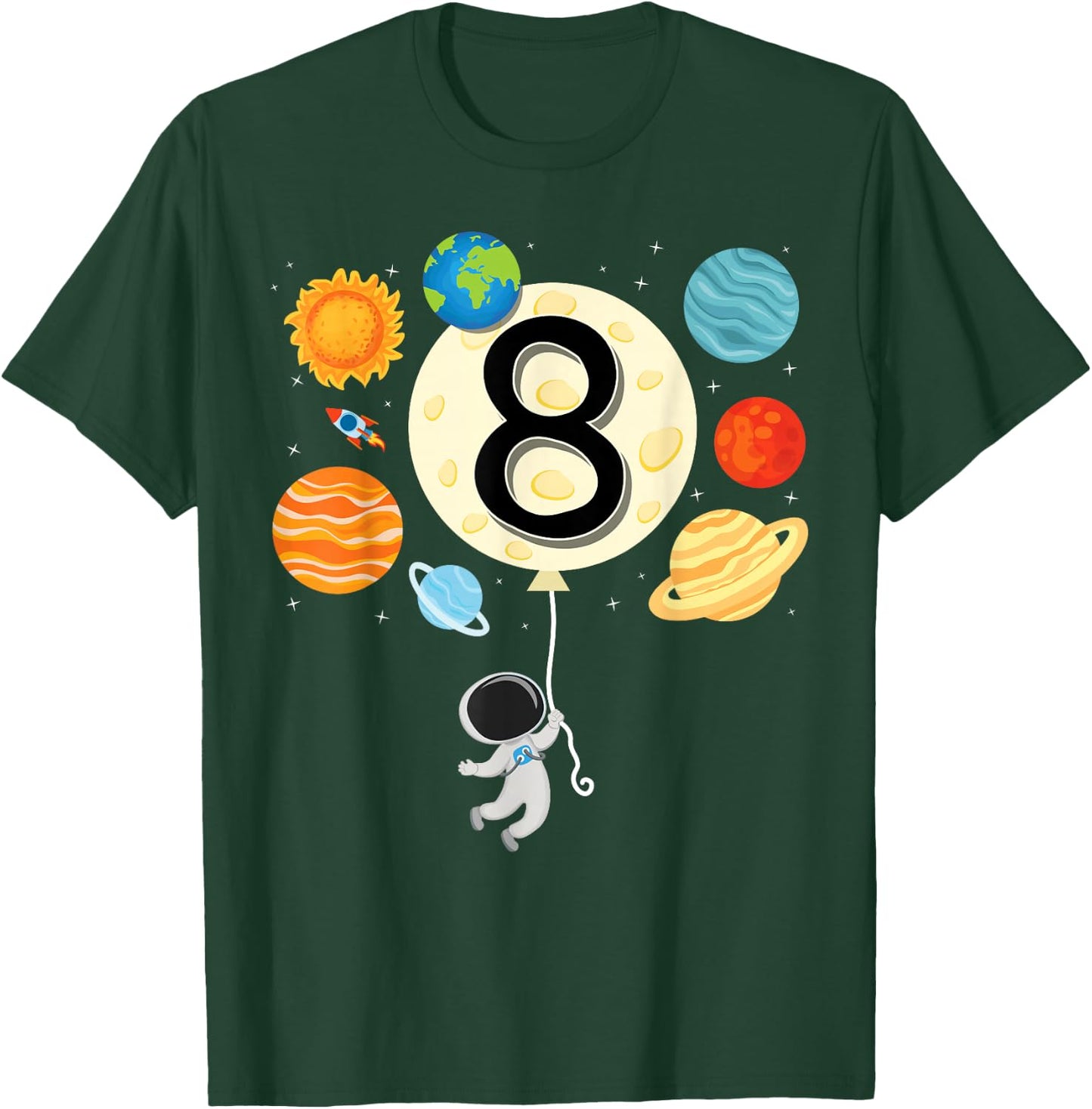 Astronaut Balloon Planets 8th Birthday Space 8 Year Old Kids T-Shirt - T-Shirt | Forest