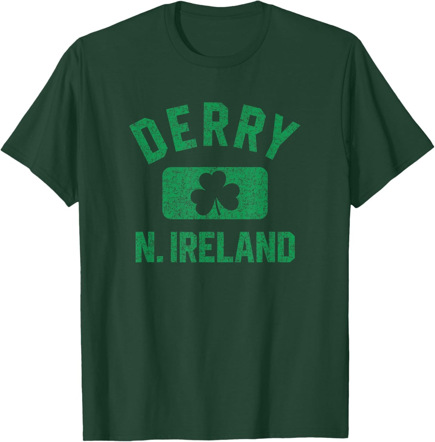 Derry N. Ireland Gym Style Distressed Green Print T-Shirt - T-Shirt | Forest