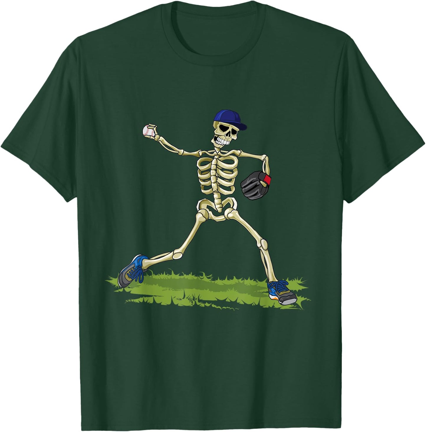 Baseball Skeleton Halloween Men Boys Baseball Halloween T-Shirt - T-Shirt | Forest