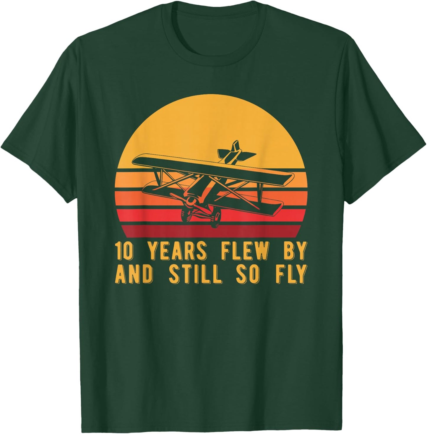10th Birthday Biplane Ten Year Old Airplane T-Shirt - T-Shirt | Forest