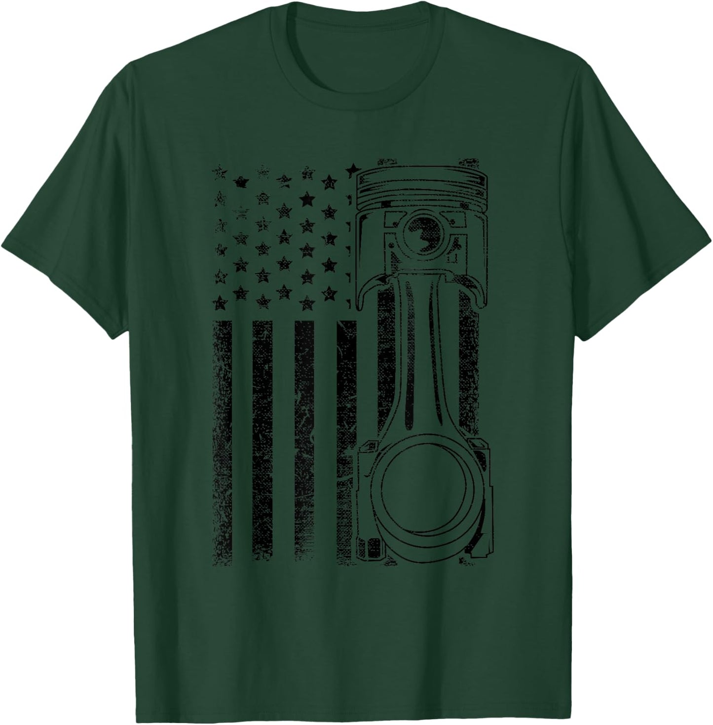 Vintage American Flag Piston Funny Muscle Car Mechanic Gift T-Shirt - T-Shirt | Forest
