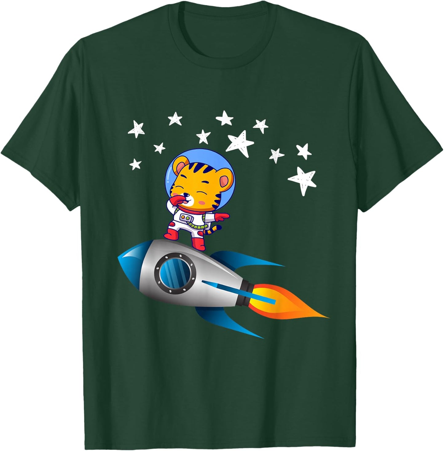 Tiger Astronaut Dabbing On Rocket Space Ship Dab T-Shirt - T-Shirt | Forest