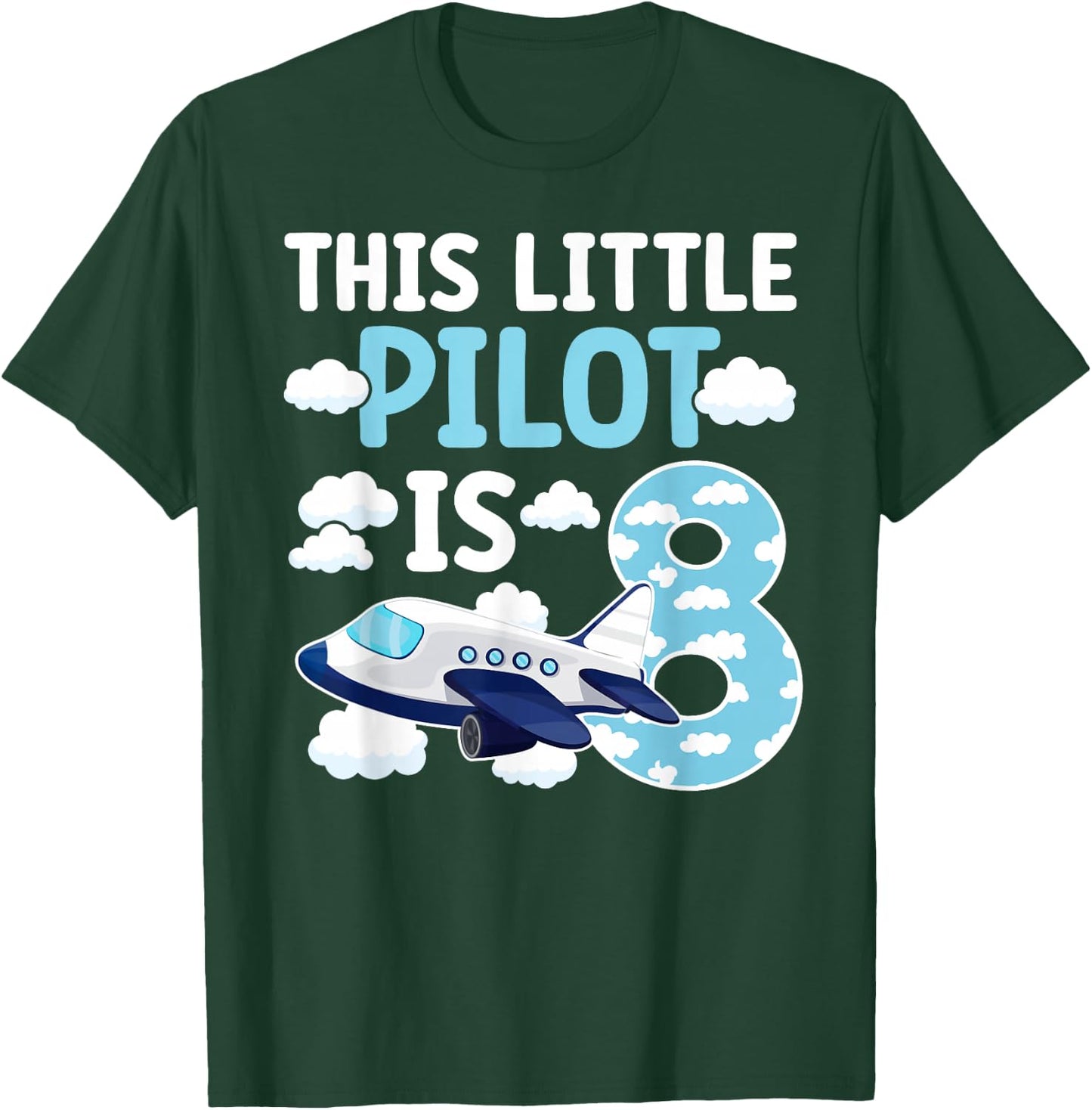 8th Airplane Birthday Party Eight Year Old Pilot Birthday T-Shirt - T-Shirt | Forest