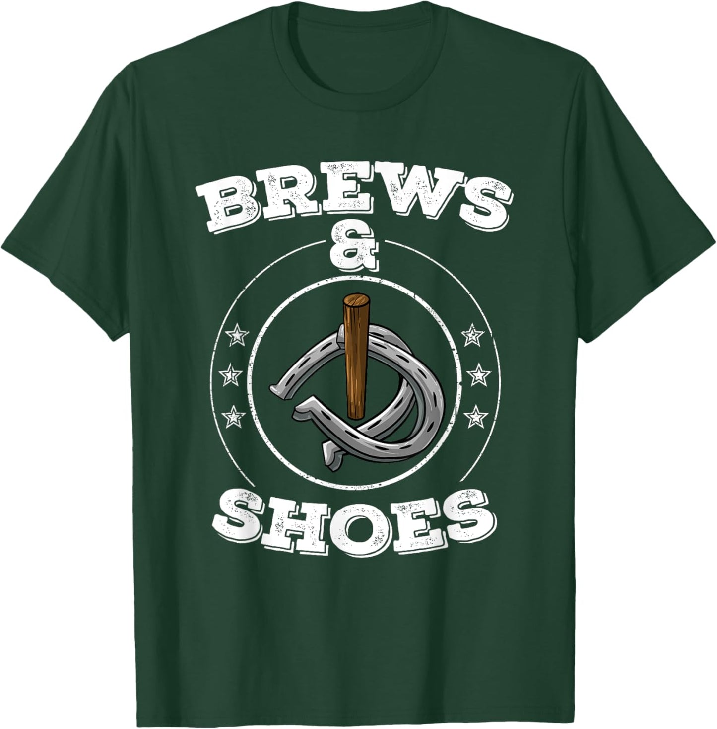 Cool Brews & Shoes | Funny Horseshoe Throwing Drinker Gift T-Shirt - T-Shirt | Forest