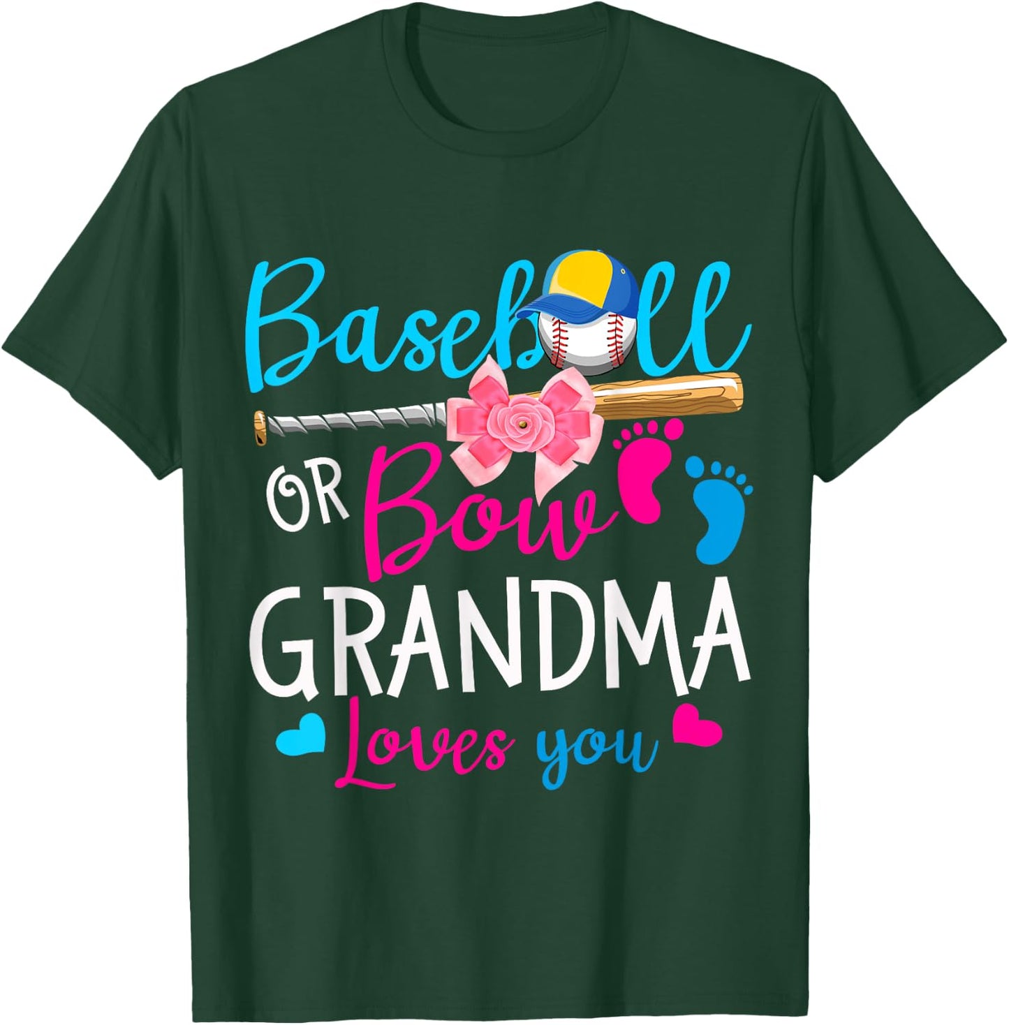 Baseball or Bow Grandma Loves You Baseball Gender Reveal T-Shirt - T-Shirt | Forest