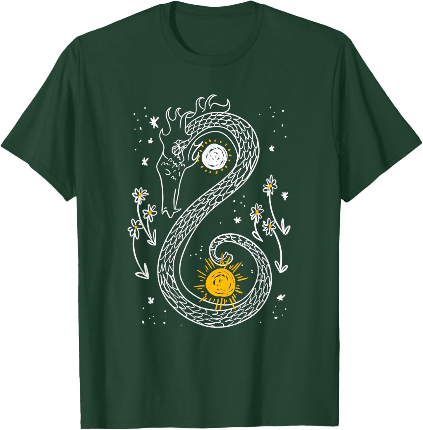 Yin Yang Sun Moon Dragon Daisy Star Animal Galaxy Lover Gift T-Shirt - T-Shirt | Forest