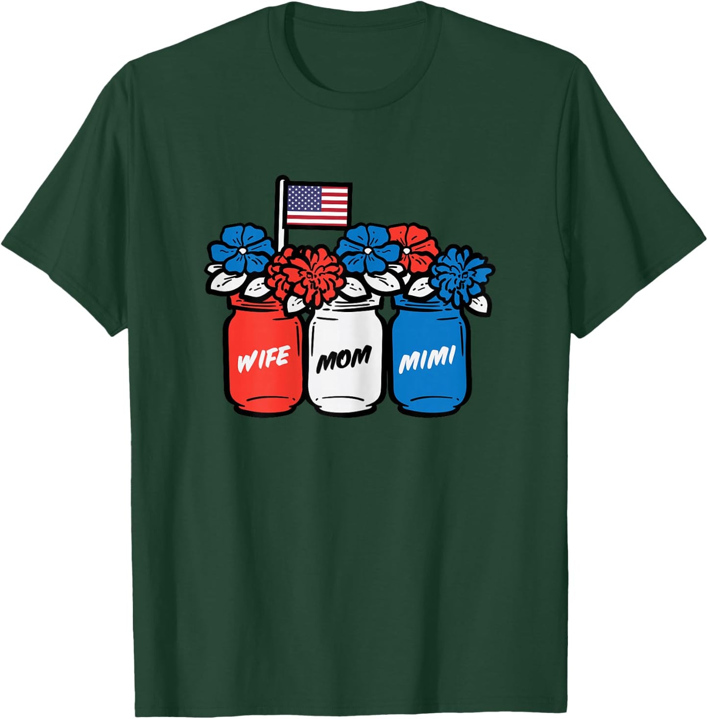 4th July Wife Mom Mimi Flowers Patriotic Mom Grandma Women T-Shirt - T-Shirt | Forest