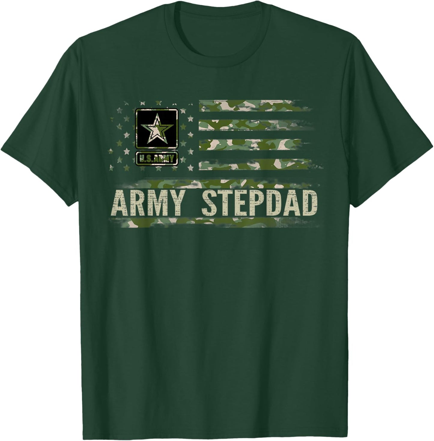 Vintage Army Stepdad With Camo American Flag Veteran Gift T-Shirt - T-Shirt | Forest