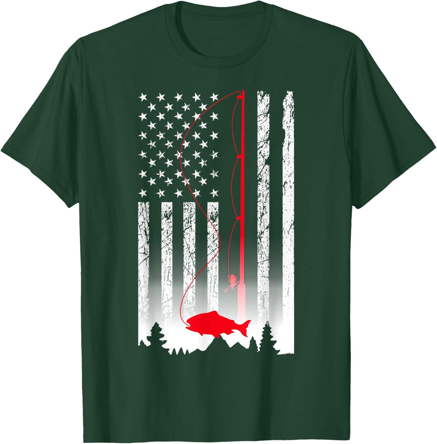 American Flag Fishing Rod USA Patriotic Lover T-Shirt - T-Shirt | Forest
