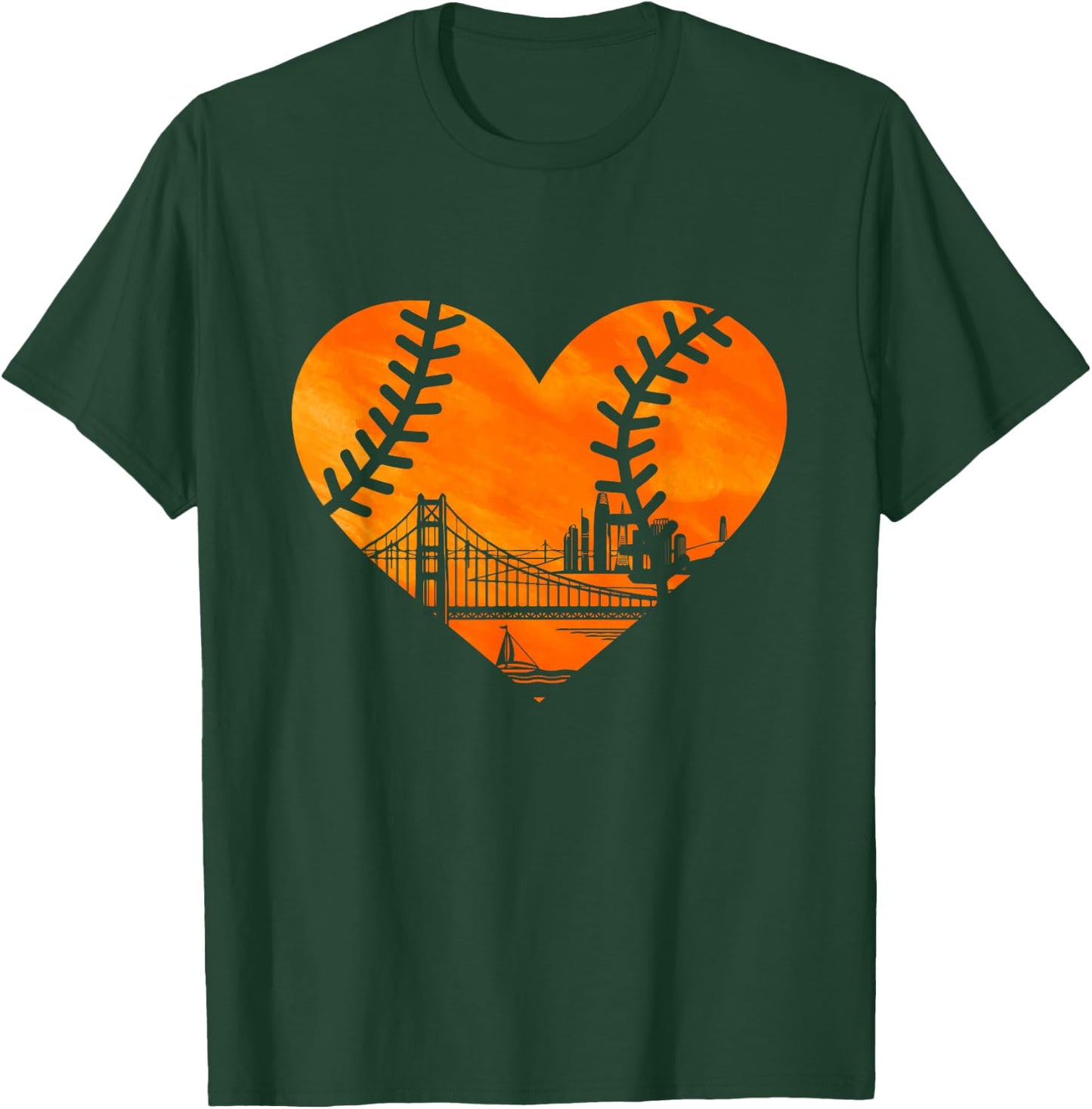 US State San Francisco Baseball Vintage Heart T-Shirt - T-Shirt | Forest