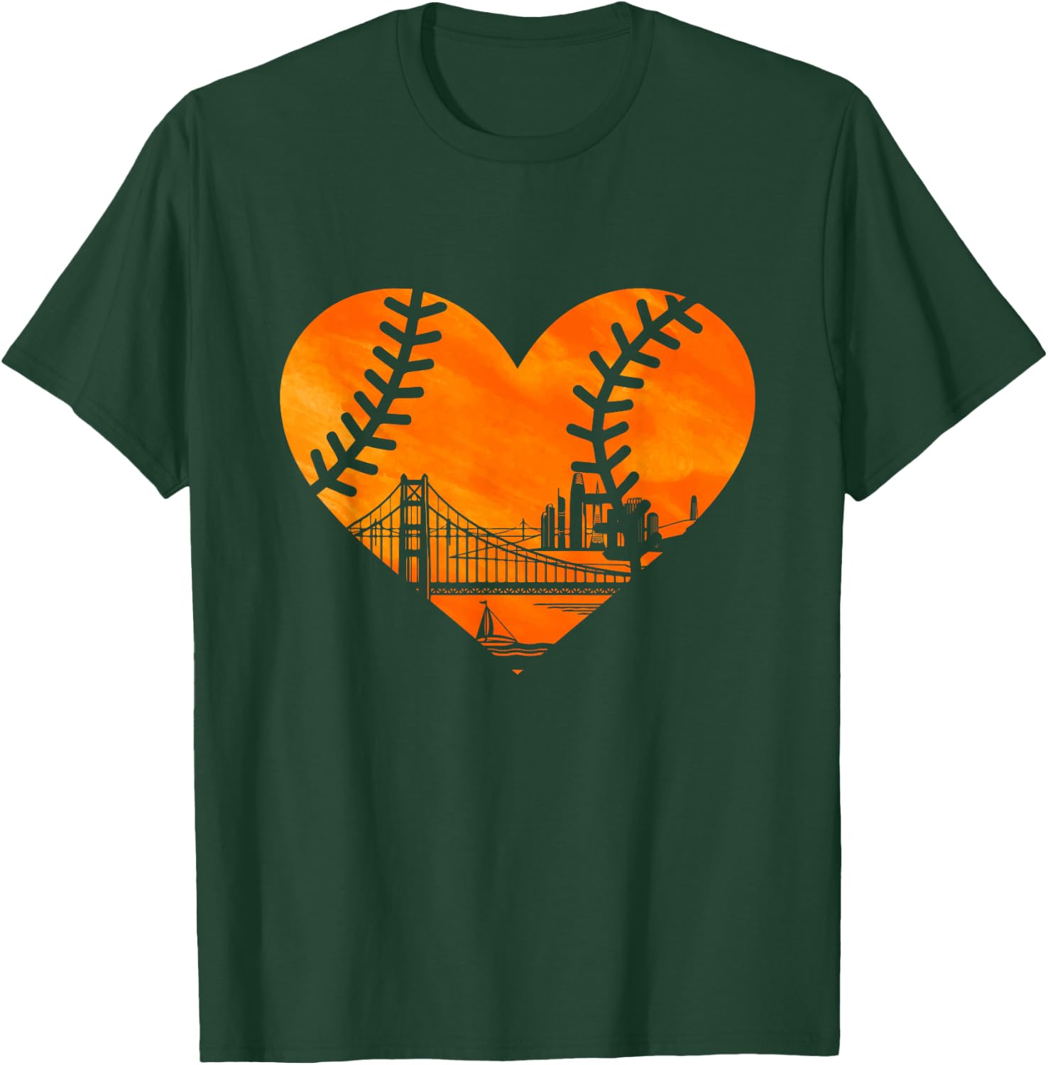 US State San Francisco Baseball Vintage Heart T-Shirt - T-Shirt | Forest