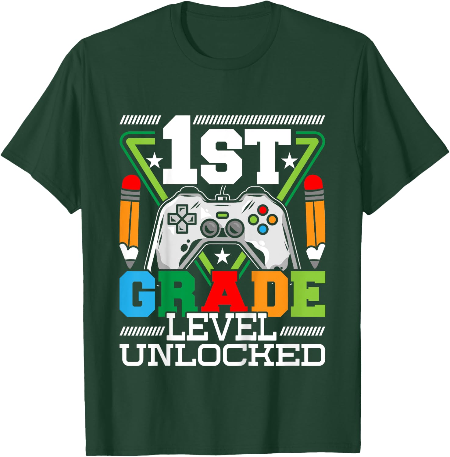 Kids 1st Grade Level Unlocked - First Day Of School Video Game T-Shirt - T-Shirt | Forest