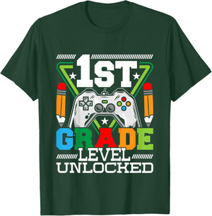 Kids 1st Grade Level Unlocked - First Day Of School Video Game T-Shirt - T-Shirt | Forest