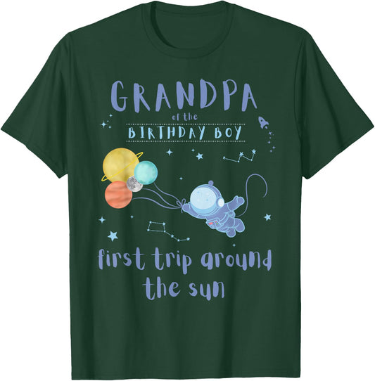 Grandpa 1st Birthday First Trip Around The Sun Space Bday T-Shirt - T-Shirt | Forest