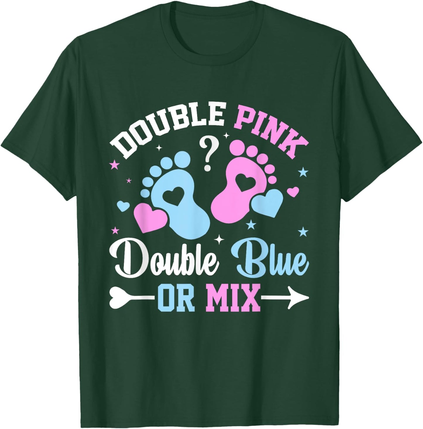 Double Pink Double Blue Mix Twin Gender Announcement Reveal T-Shirt - T-Shirt | Forest