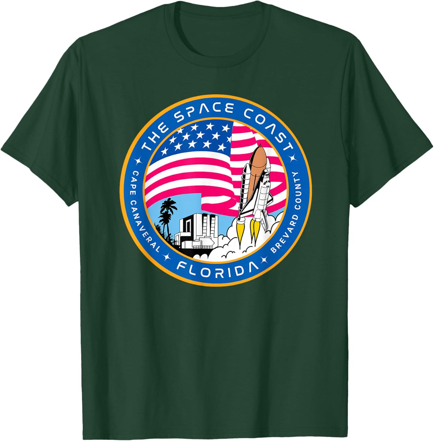 Space Coast Cape Canaveral Florida Space Shuttle Emblem T-Shirt - T-Shirt | Forest