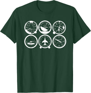 Pilot's Basic Six Pack Flight Instruments Airplane Pilot T-Shirt - T-Shirt | Forest
