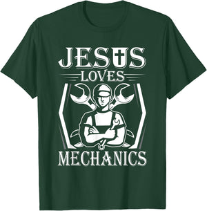 Jesus Loves Mechanics T-Shirt - T-Shirt | Forest