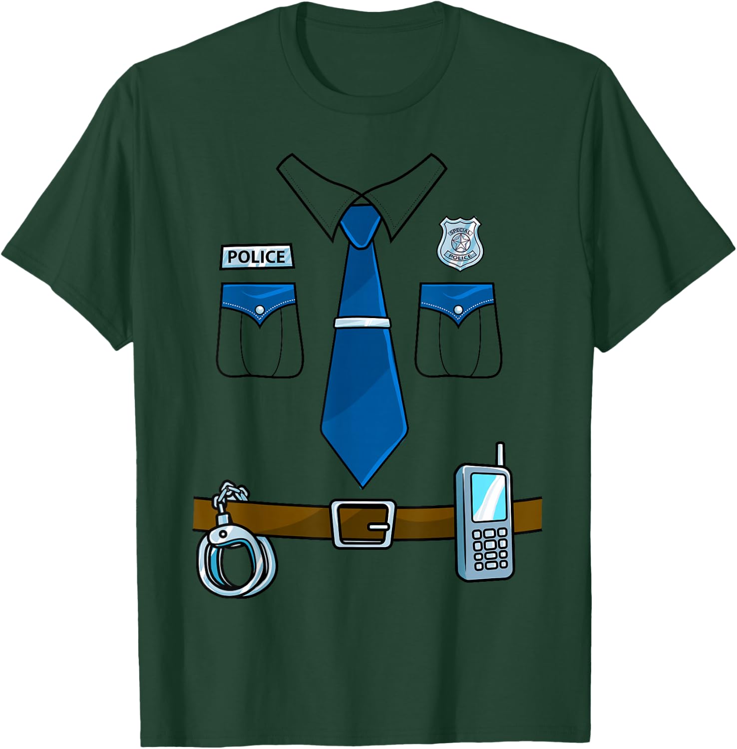 Police Costume Cop Uniform Officer Halloween Women Men Boys Small T-Shirt - T-Shirt | Forest