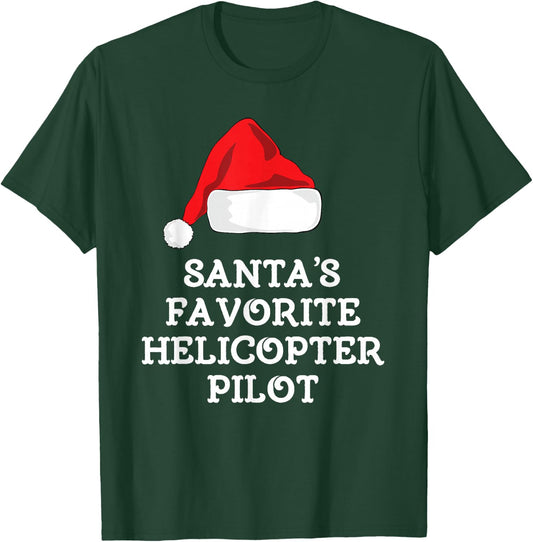 Santa's Favorite Helicopter Pilot Christmas Hat Funny Xmas T-Shirt - T-Shirt | Forest