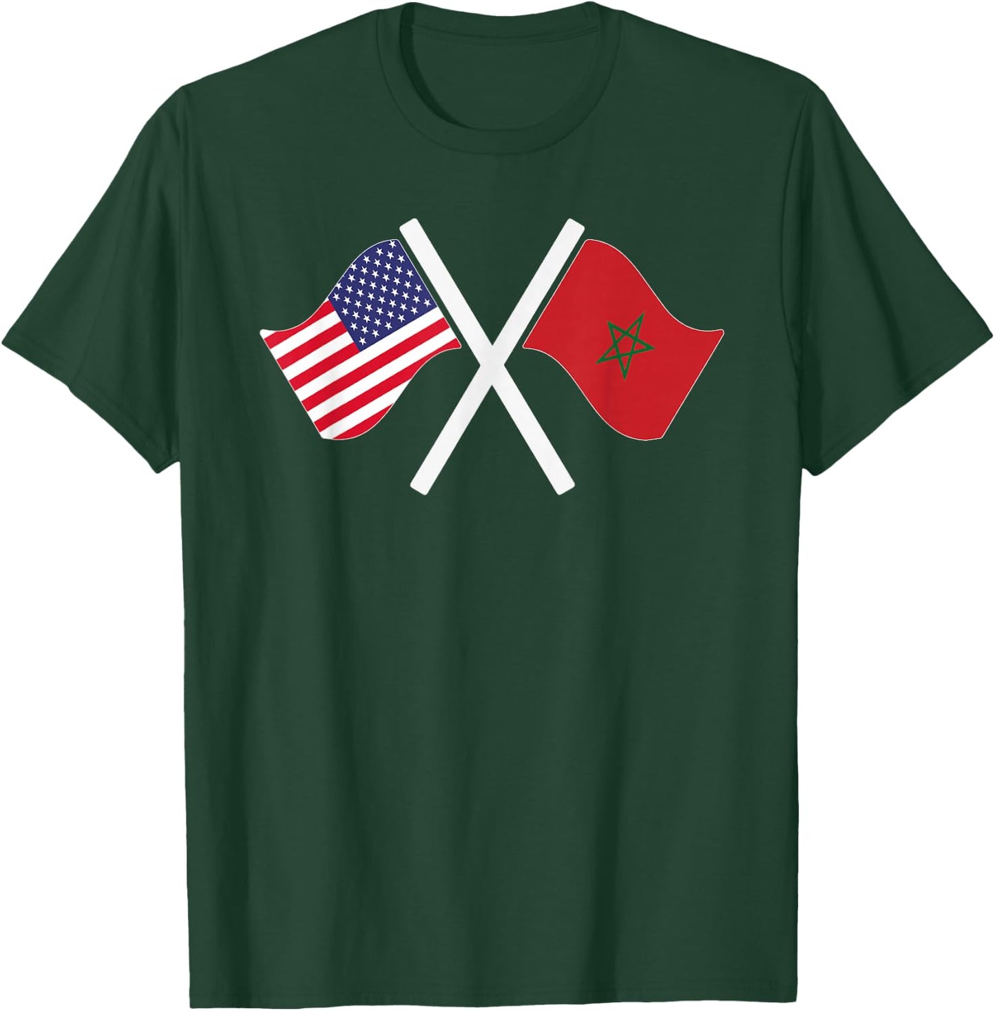 USA and Morocco Crossed Flags Dual Roots T-Shirt - T-Shirt | Forest